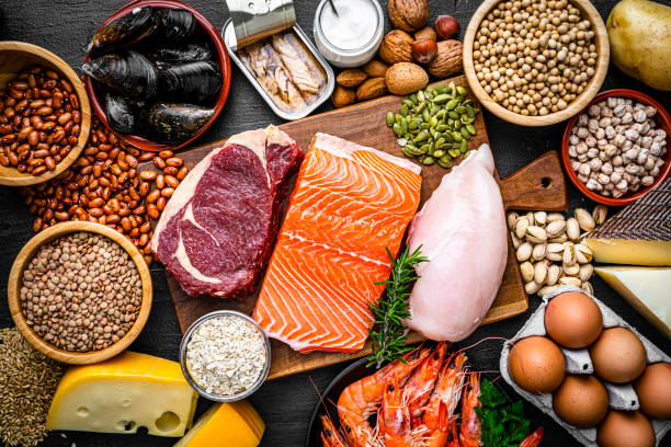 Protein foods on a board